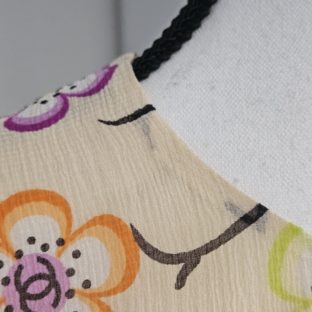 CHANEL Cream Floral Short-Sleeve Blouse with Pink Orange Green Flowers - Picture 6 of 14
